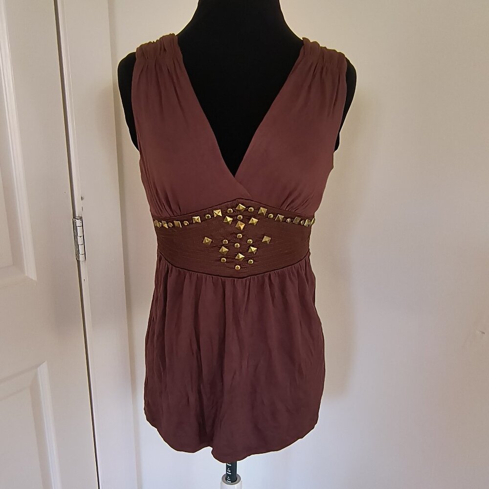 Studded Brown V-Neck Top